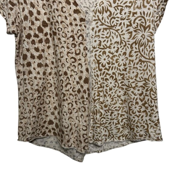 Anthropologie Pilcro Shirt Medium Short Sleeve Beige Leopard Floral Boho Mobwife - Picture 4 of 10